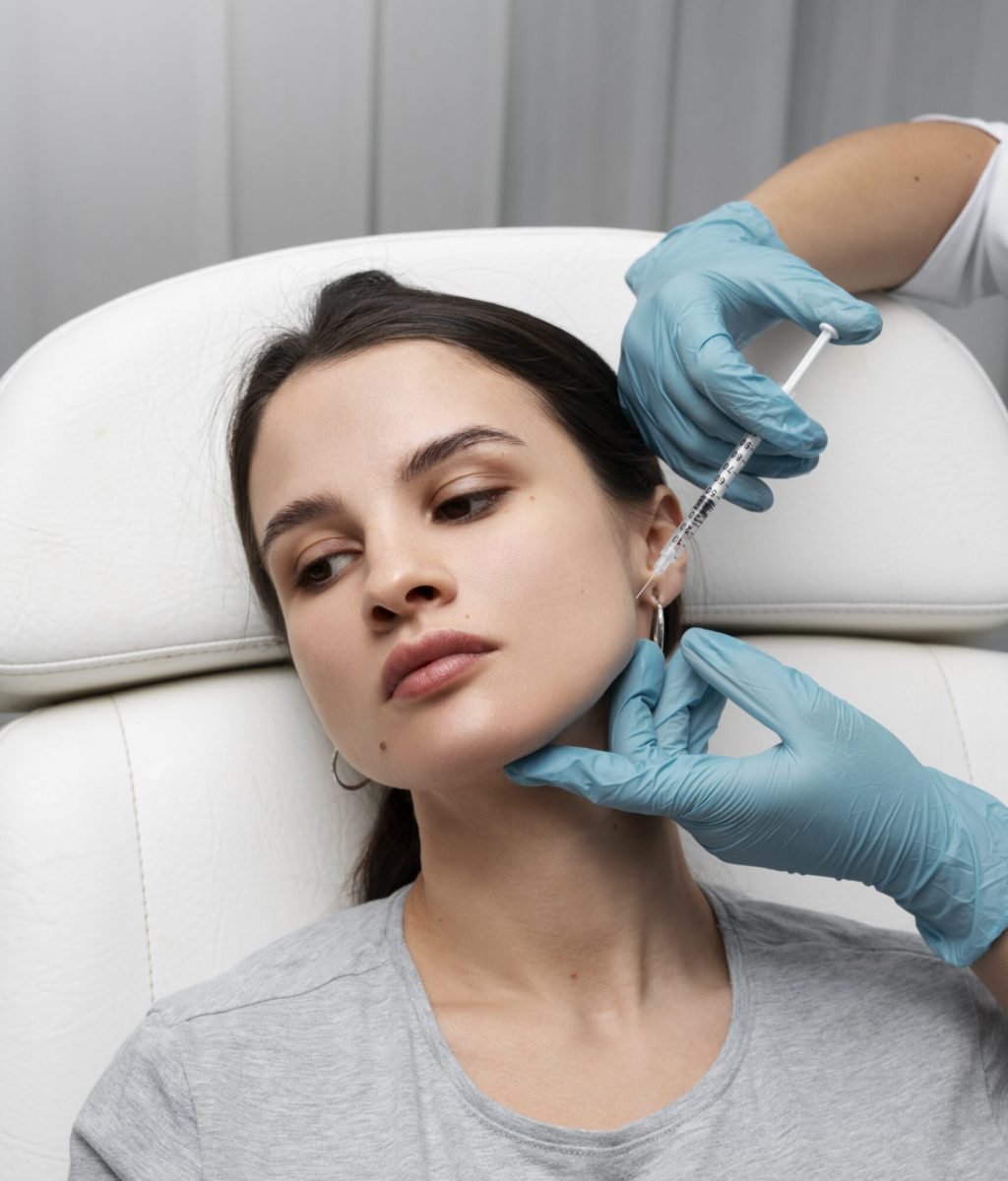 doctor-giving-woman-lip-fillers-high-angle