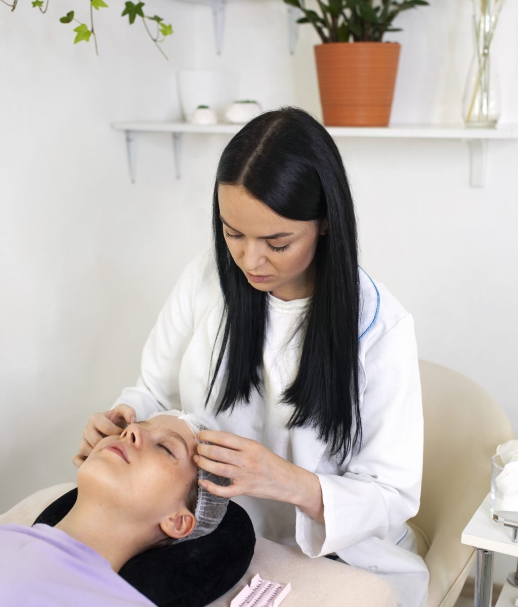 high-angle-professional-putting-hair-net